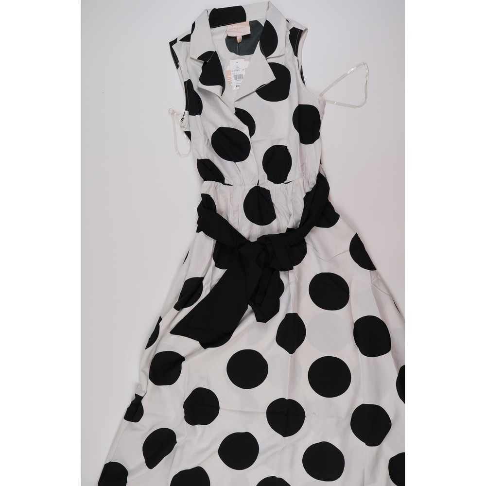 Us Together Dress Polka Dot White Black Sleeveless Midi Size M NWT